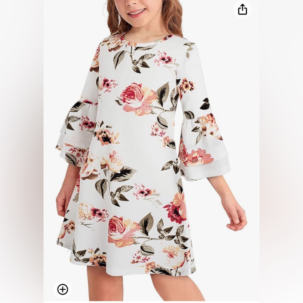NWT Girls Round Neck Bell Sleeved Mini Dress Floral, Sz 11-12